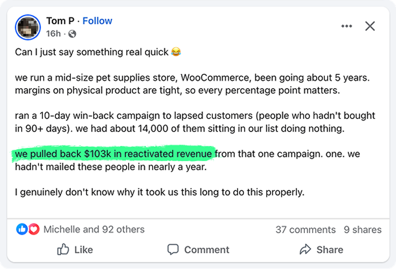 Customer feedback screenshot
