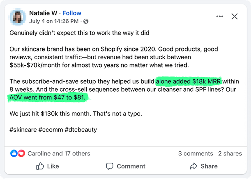 Customer feedback screenshot