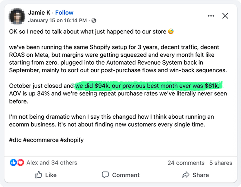 Customer feedback screenshot
