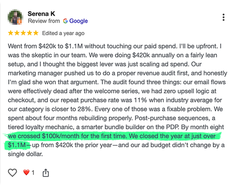Customer feedback screenshot
