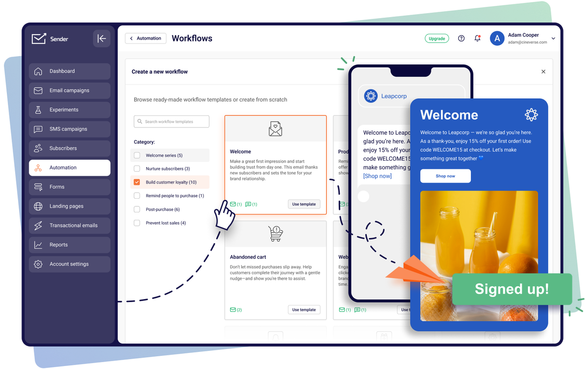 Ready-made email automation workflow templates in Sender