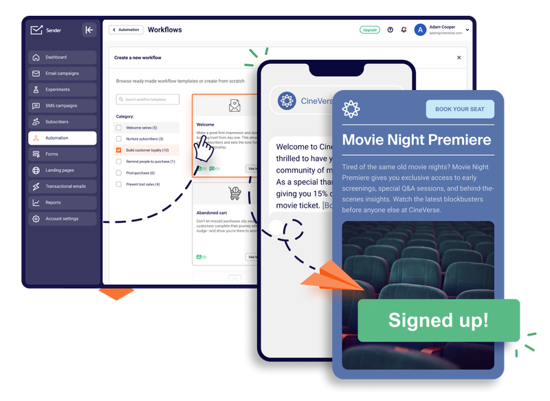 Browse Sender’s automation workflow templates