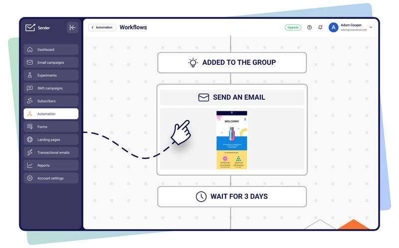 Lead nurture email sequence template workflow builder in Sender