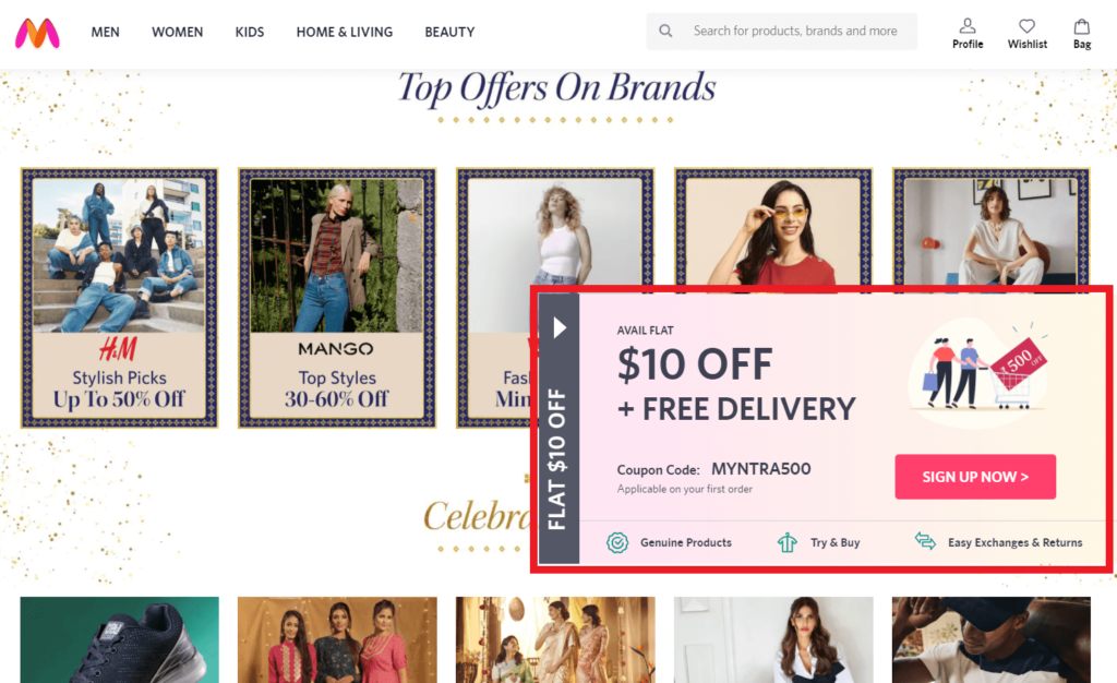 myntra_exlusive_discount_to_new_visitors_for_first_order