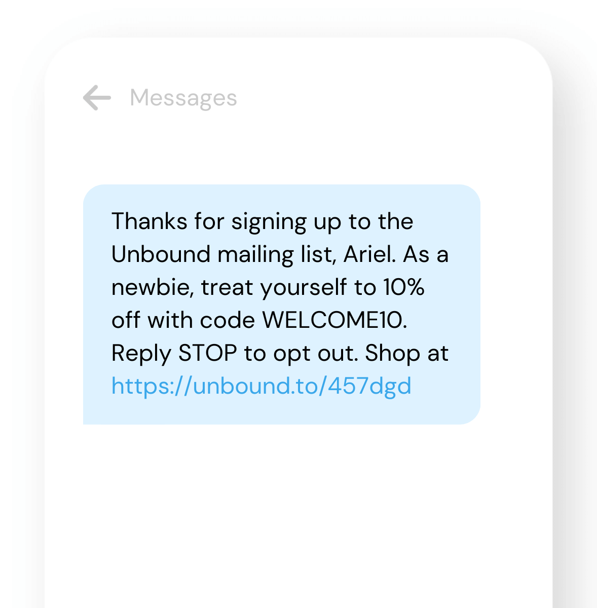 Unbound_SMS-marketing-example-welcome-message
