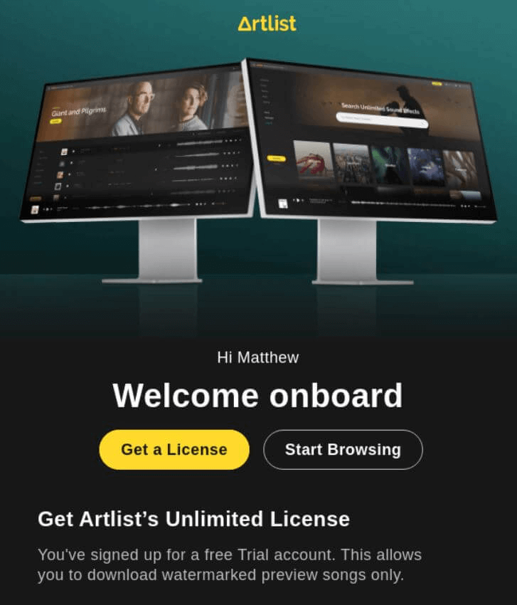 artlist_welcome_onboard_message