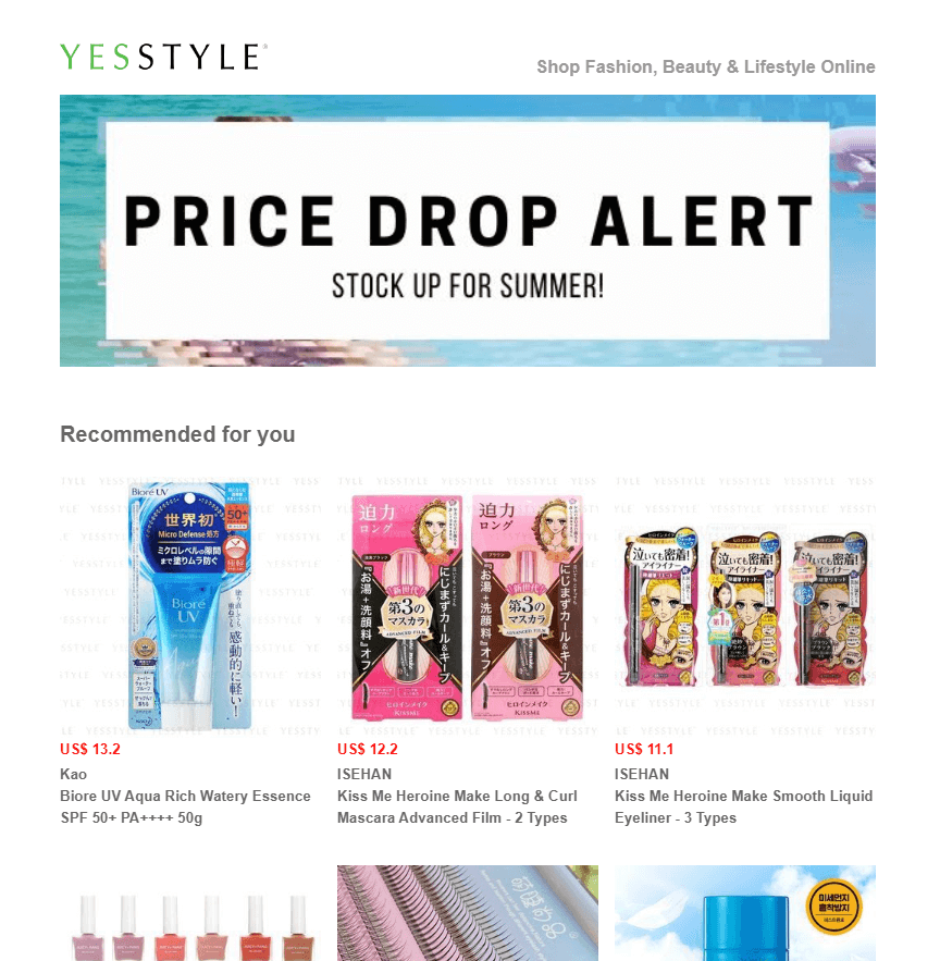 Yesstyle_cross-sell_email_example