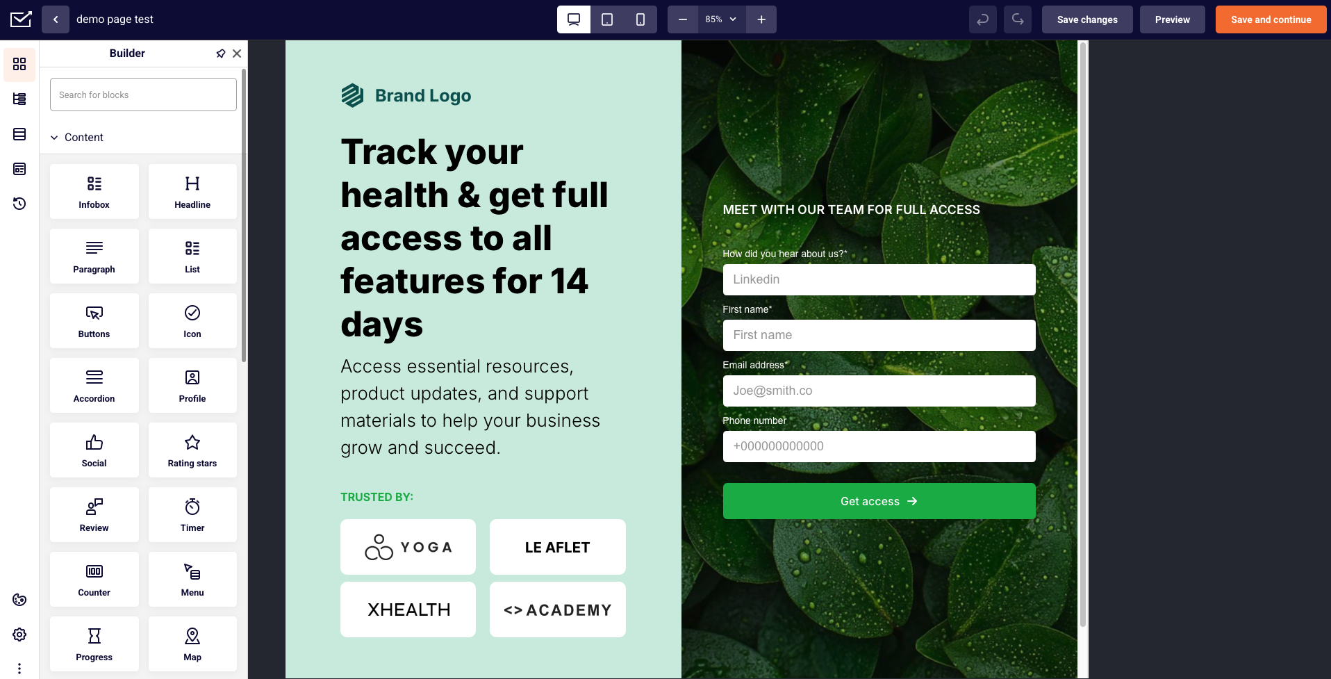 Sender-Landing-Page-Builder