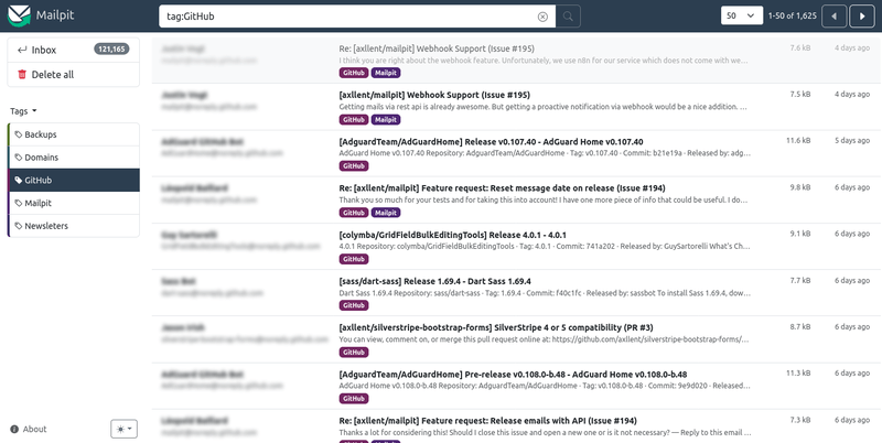 Mailpit-dashboard