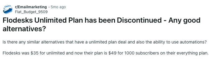 Flodesk-pricing-reddit-comment