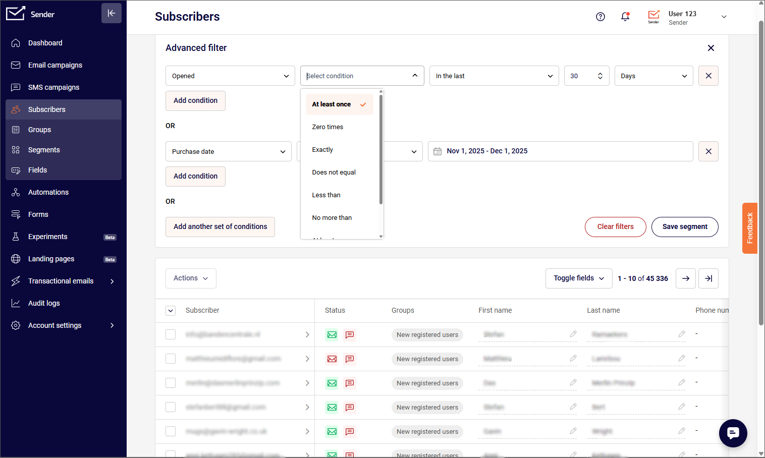 Sender-list-management-segmentation